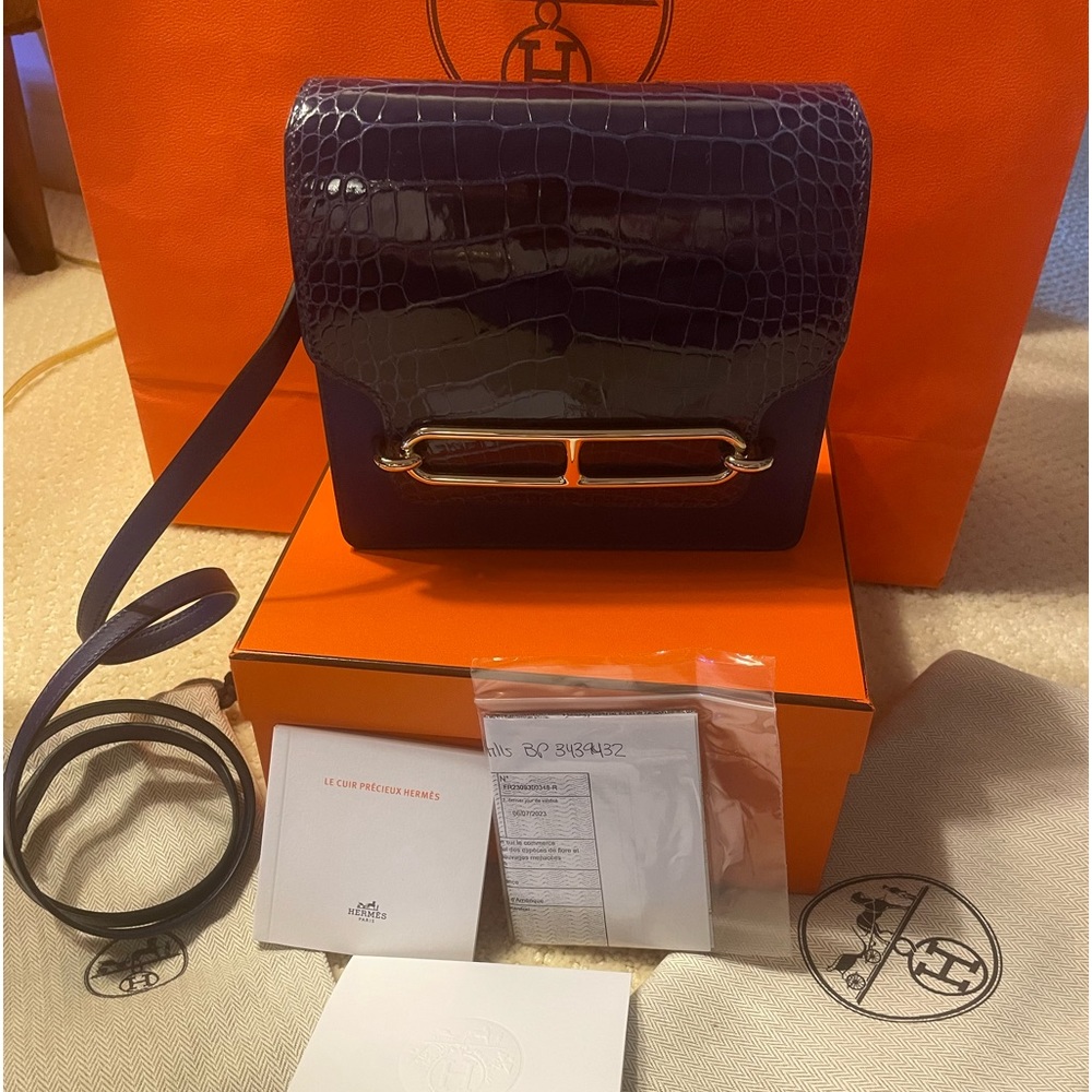 BRAND NEW EXOTIC Hermes Mini Roulis Touch in BLEU ENCRE w GHW. PRISTINE!
